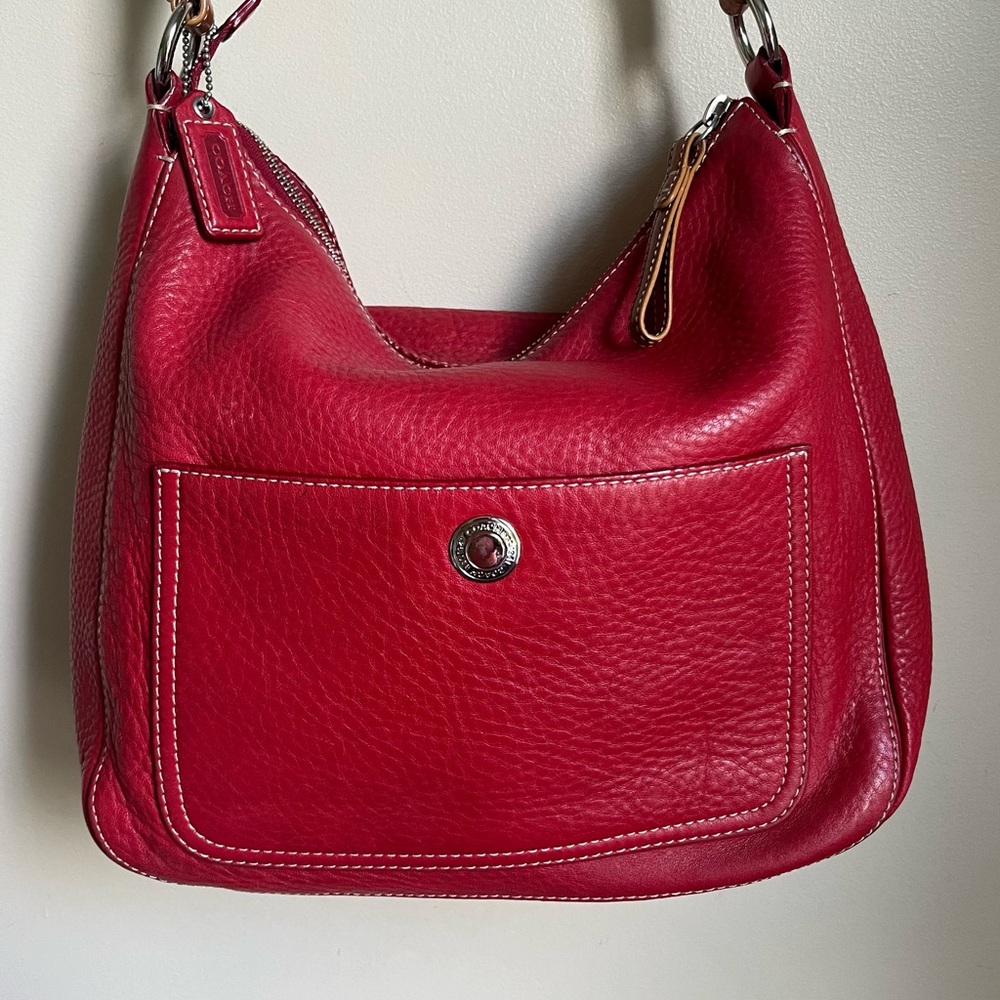 Coach Red pebble leather hobo bag